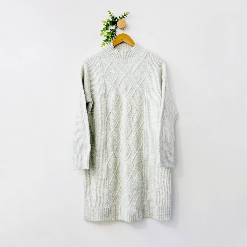 LOFT NWT Wool Blend Cable Knit Heather Gray Sweater Dress Size Large
